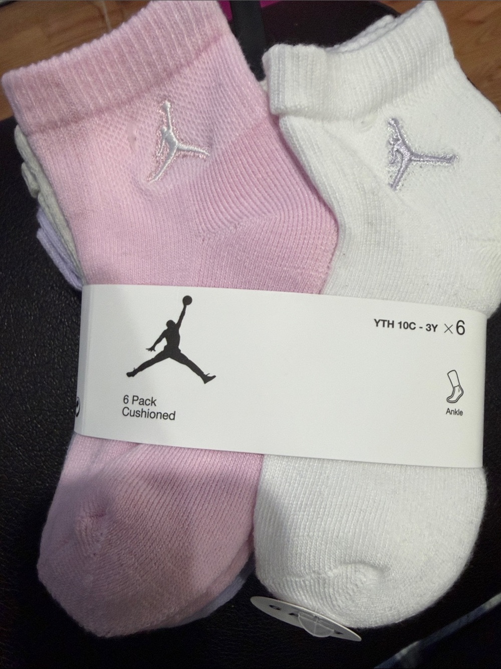 Jordan Cushioned Ankle Socks 6-Pack — Pink & White